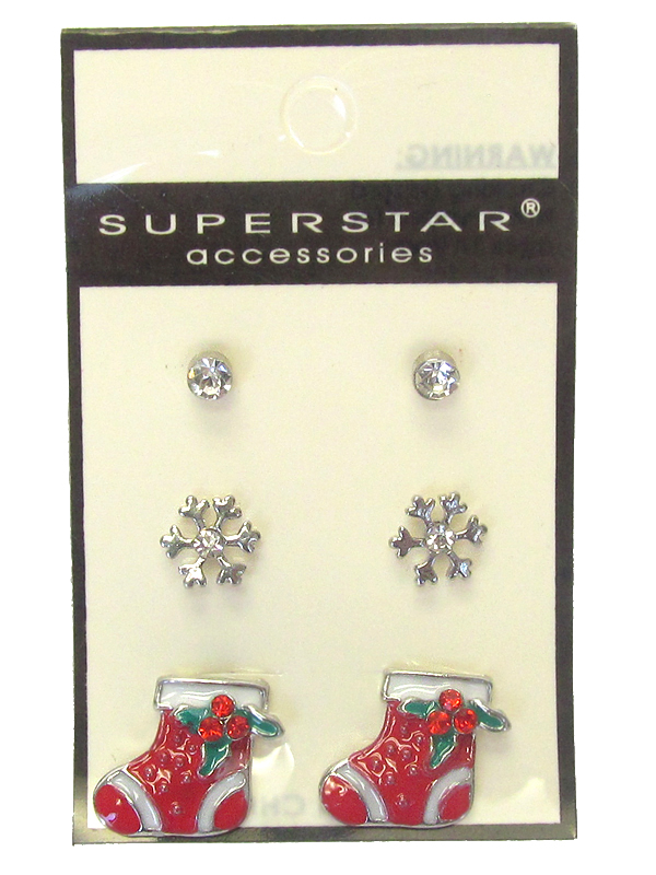 Christmas theme 3 pair earring set - sock