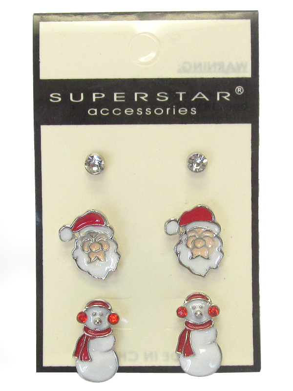 Christmas theme 3 pair earring set - snowman