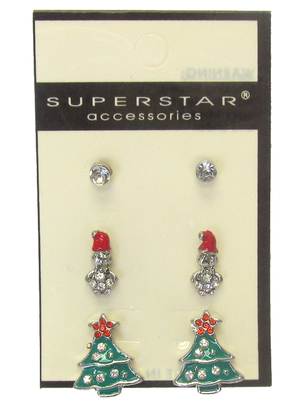 Christmas theme 3 pair earring set - tree