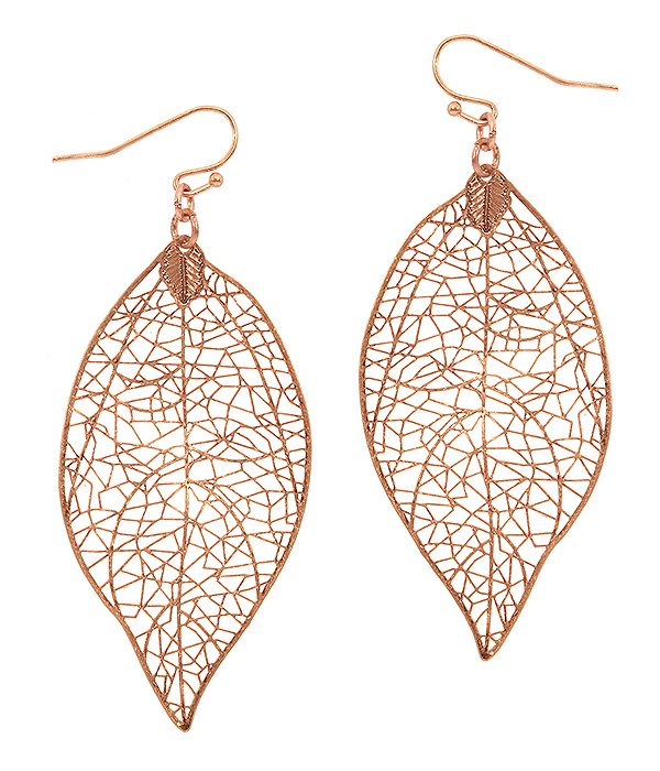 METAL FILIGREE LEAF EARRING