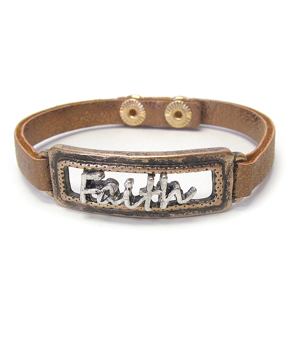 Religious inspiration vintage metal leather band bracelet - faith