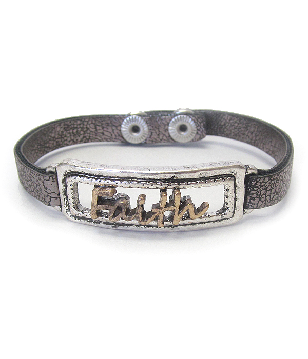 RELIGIOUS INSPIRATION VINTAGE METAL LEATHER BAND BRACELET - FAITH