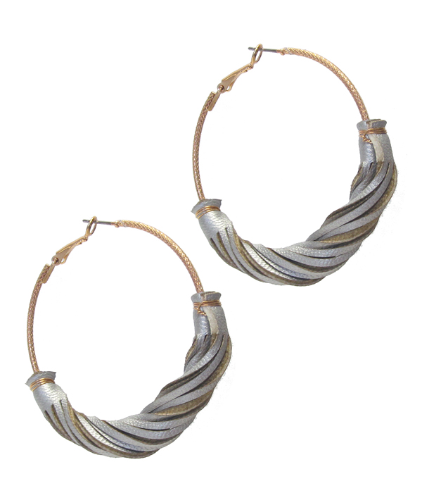 Twist leather hoop earring