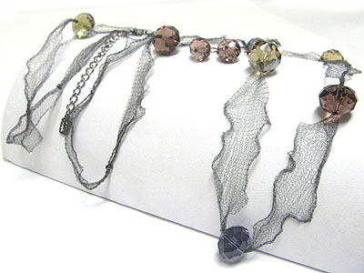 Facet glass bead and fabric mesh scarf thread necklace set