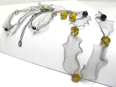 FACET GLASS BEAD AND FABRIC MESH SCARF THREAD NECKLACE SET