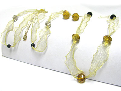 FACET GLASS BEAD AND FABRIC MESH SCARF THREAD NECKLACE SET