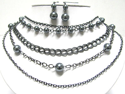 Multi strand pearl ball thread metal chain neckalce set