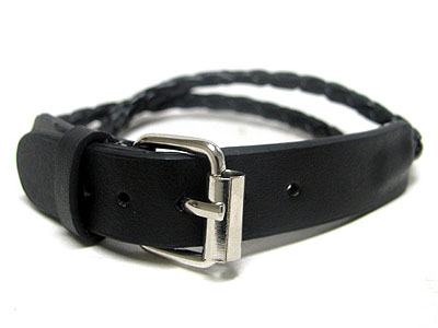 Belt style braided leather band bracelet