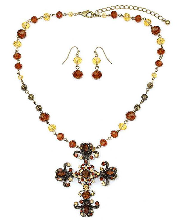 Glass and crystal mix cross necklace set