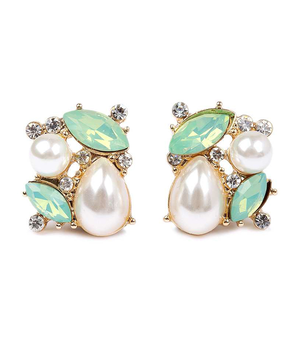 Geometric shape pearl and crystal earring