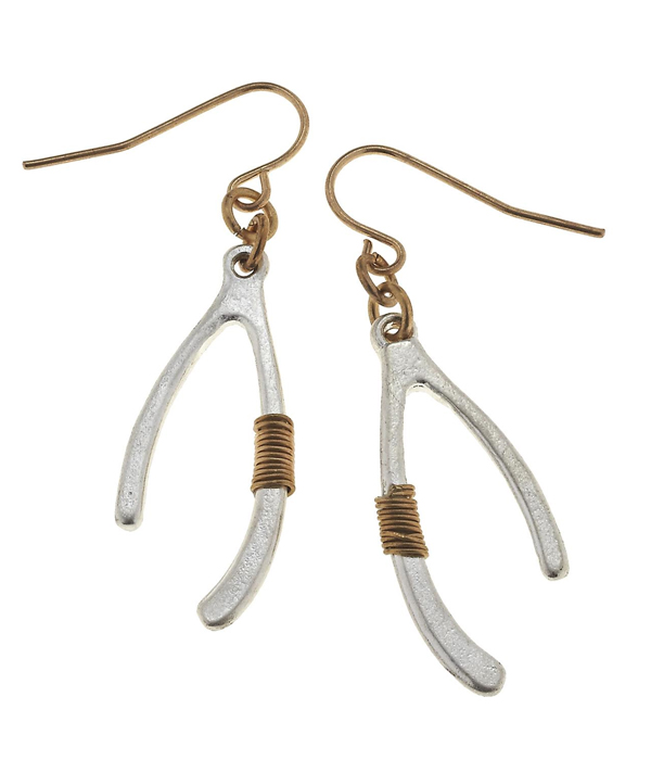 Wire wrap wish bone earring