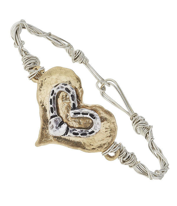 Handmade heart and wire wrap latch bracelet