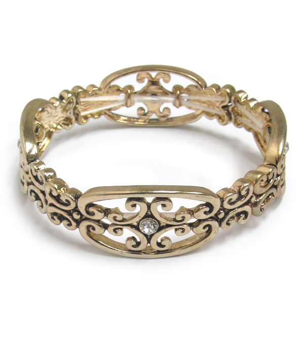 Metal filigree crystal stretch bracelet