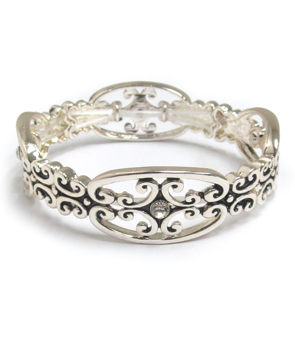 Metal filigree crystal stretch bracelet
