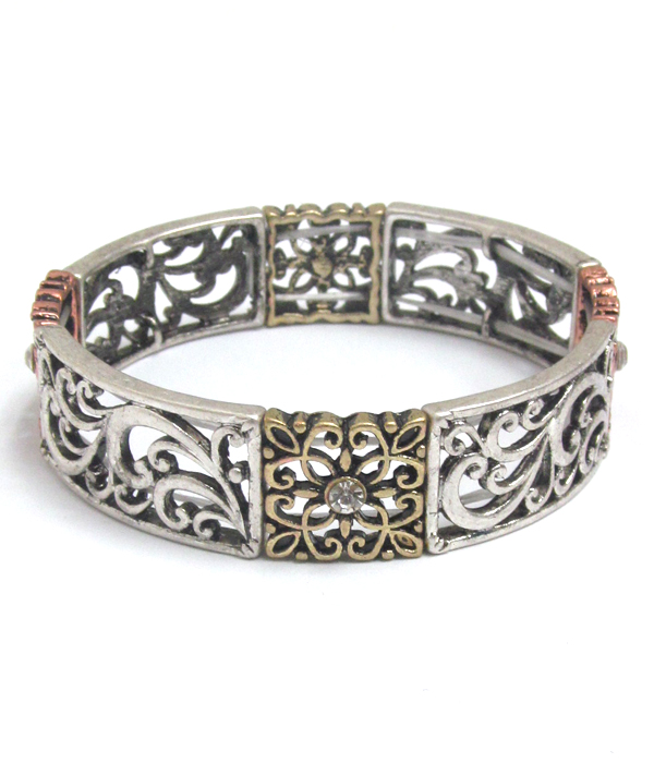 Metal filigree and crystal stretch bracelet