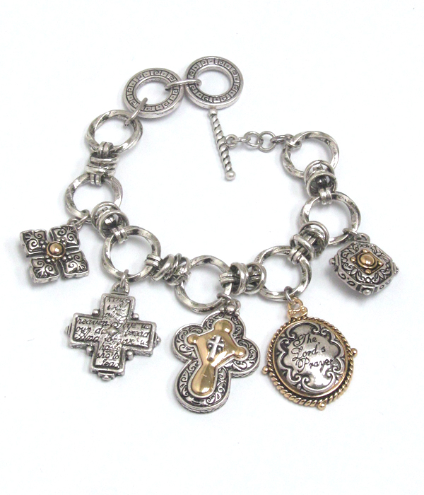 Designer pattern multi cross charm toggle bracelet