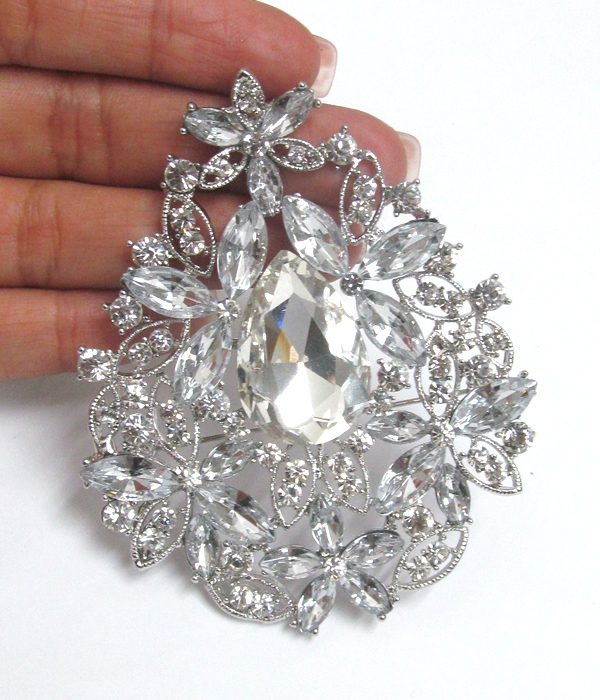 Crystal and glass mix brooch or pin