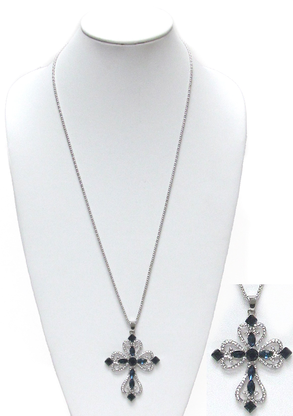 Crystal cross long necklace