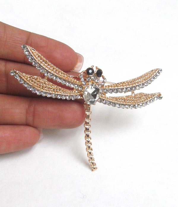 Crystal dragonfly brooch or pin