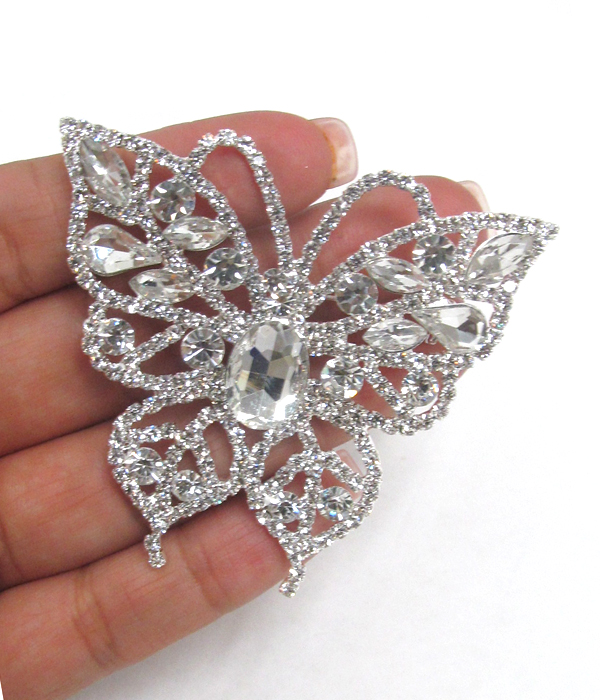 Crystal and glass mix butterfly brooch or pin