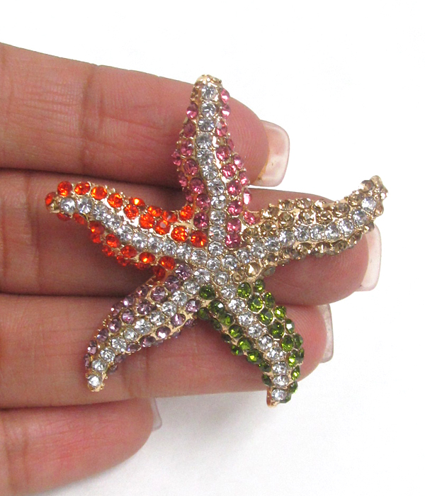 Crystal starfish brooch or pin