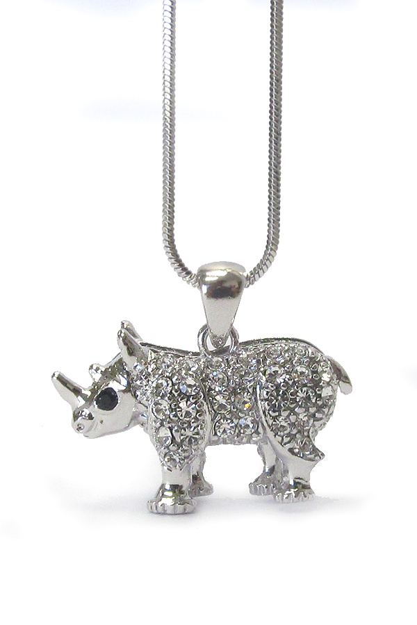 WHITEGOLD PLATING CRYSTAL DECO RHINO NECKLACE