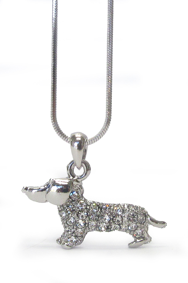 WHITEGOLD PLATING CRYSTAL WEENIE DOG PENDANT NECKLACE