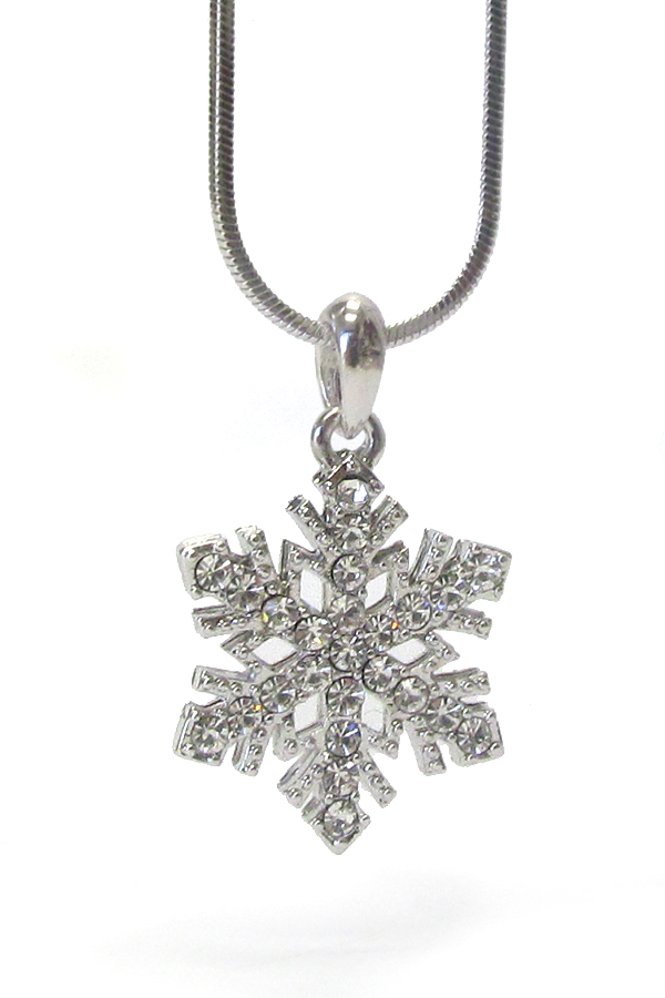 WHITEGOLD PLATING CRYSTAL SNOWFLAKE PENDANT NECKLACE