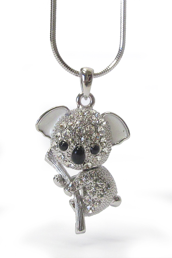 WHITEGOLD PLATING CRYSTAL  KOALA PENDANT NECKLACE