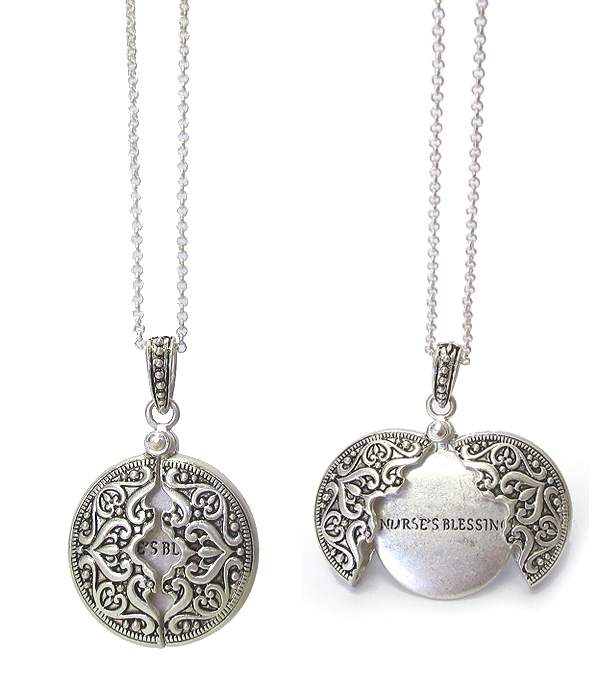 RELIGIOUS INSPIRATION MESSAGE LOCKET PENDANT NECKLACE - NURSE'S BLESSING