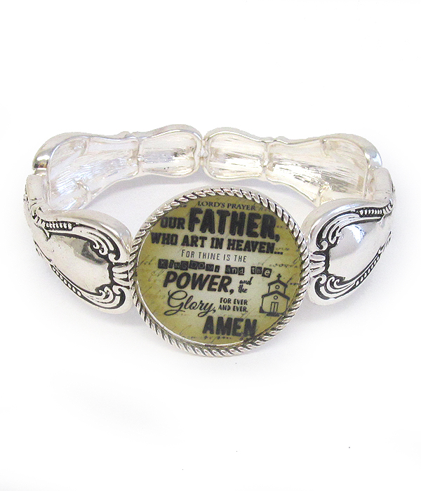 Religious theme and utensil spoon textured stretch bracelet - lord's prayer