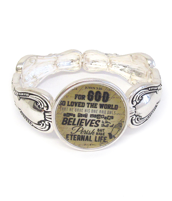 Religious theme and utensil spoon textured stretch bracelet - john 3:16