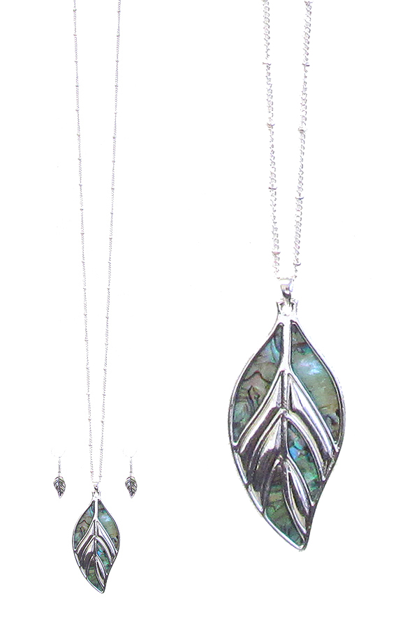 Abalone leaf pendant long necklace set
