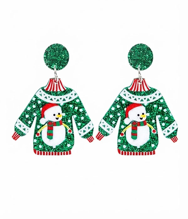 Christmas theme acrylic earring - ugly shirt