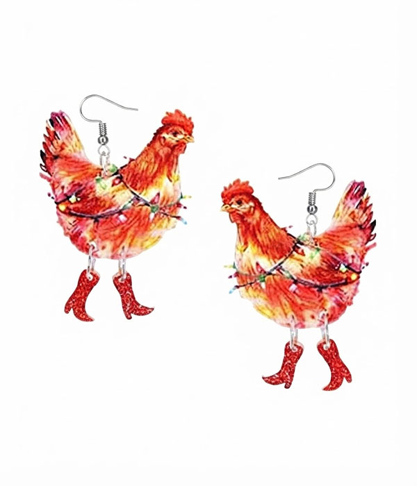Christmas theme acrylic earring - festive chicken