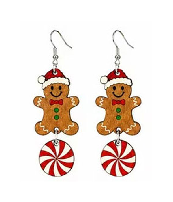 Christmas theme wood earring - ginger bread