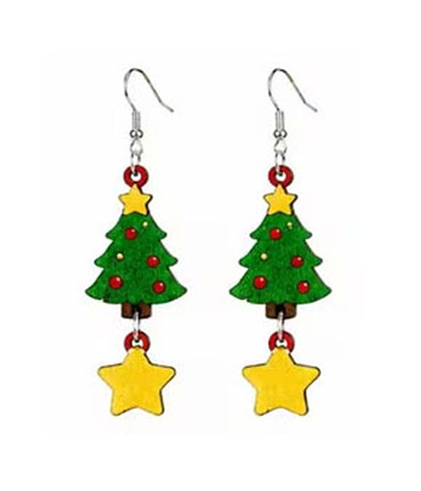 Christmas theme wood earring - tree