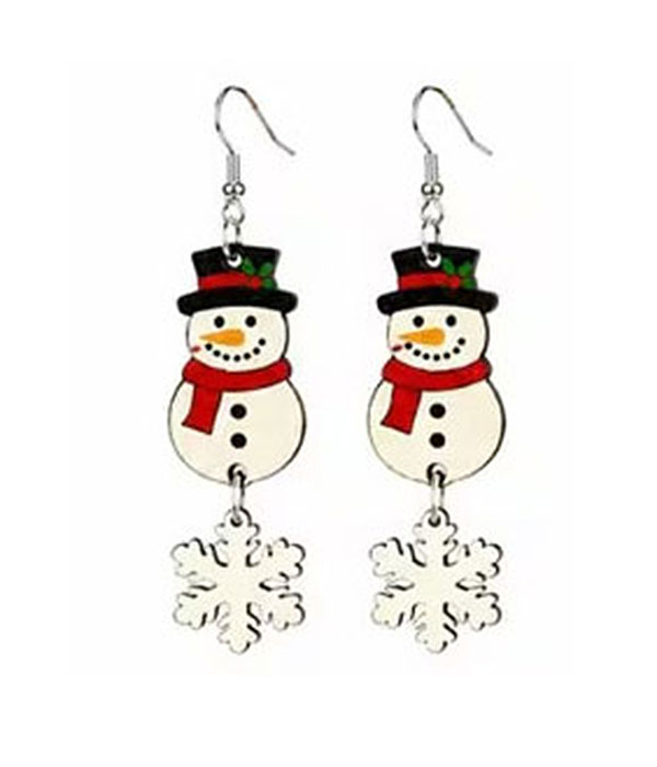 Christmas theme wood earring - snowman