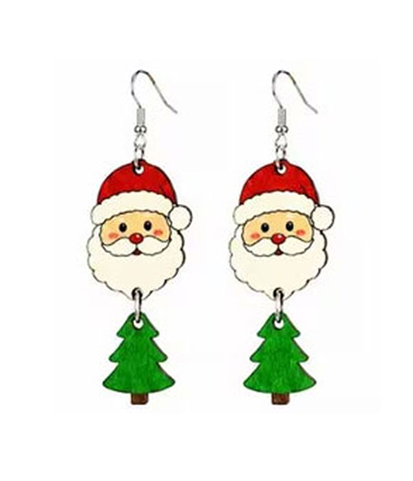 Christmas theme wood earring - santa