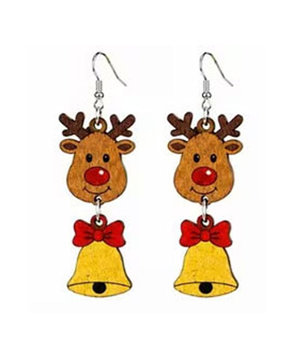 Christmas theme wood earring - reindeer