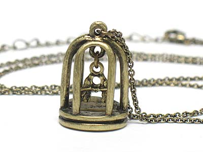 Metal bird cage pendant necklace
