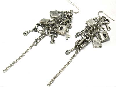 Multi lock and key drop earring 