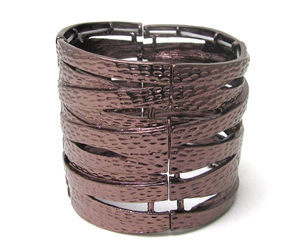 Multi line and wide textured metal stretch bracelet
