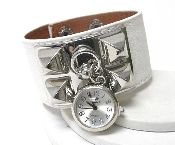 Metal spike and leatherette band watch