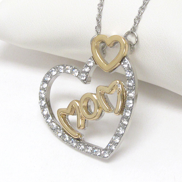 Crystal deco heart mom pendant necklace