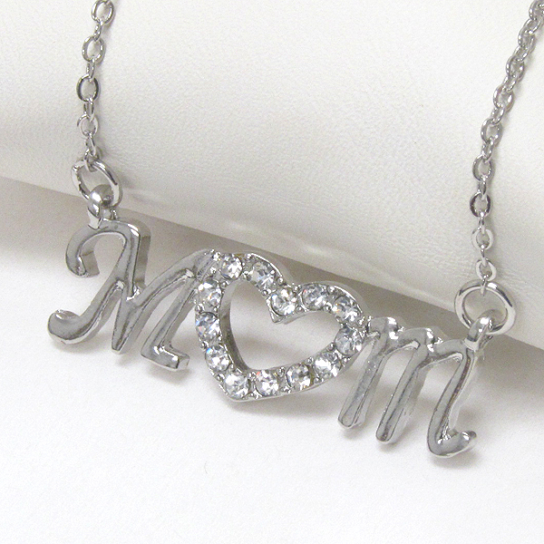 Crystal deco heart mom pendant necklace