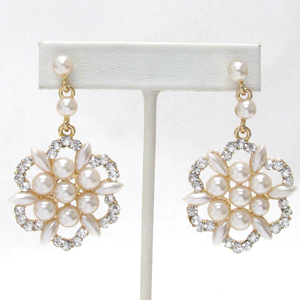 Multi pearl center and crystal deco drop earring