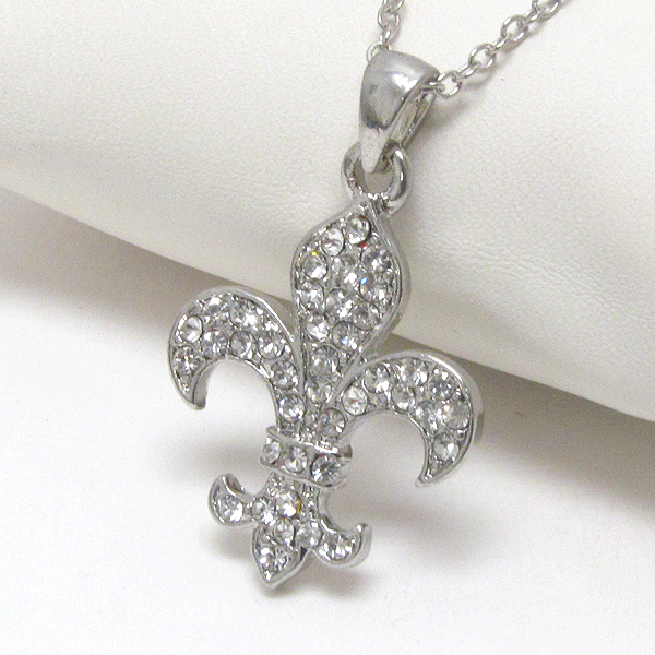 Premier electro plating crystal deco fleur de lis pendant necklace