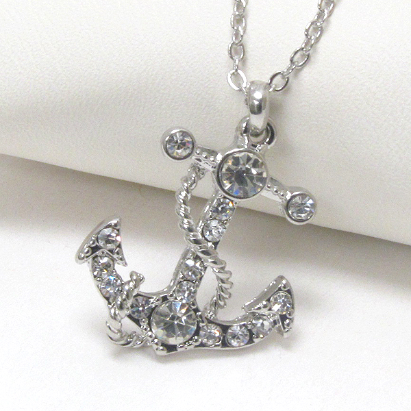 Premier electro plating crystal deco anchor pendant necklace - nautical