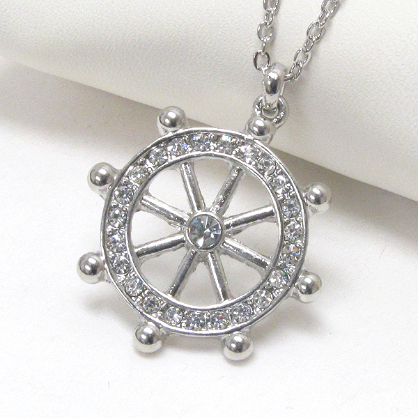 Premier electro plating crystal deco wheel pendant necklace - nautical
